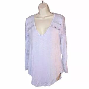 Anthropologie Deletta Women's Lavender Purple Crochet V Neck Long Sleeve Top S